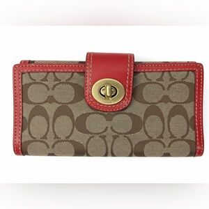 Vintage COACH Signature Turnlock Wallet Red Trim